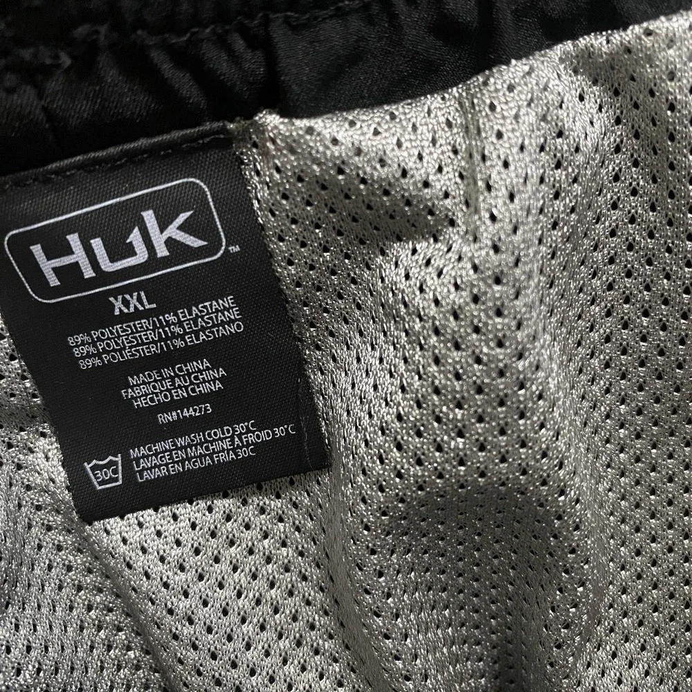 Huk Performance Fishing Shorts Mens XXL Black Swim Trunks‎ Mesh Lined Drawstring